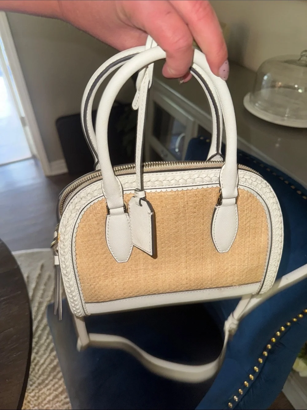 kate spade Tan and White Mini Dome Crossbody
